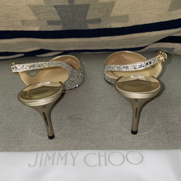 Jimmy Choo Erin 60 latte glitter metallic silver heels pump slingback SZ 39.5 - Picture 7 of 10